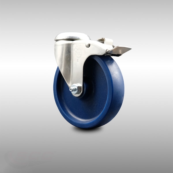 5 Inch 316SS Solid Polyurethane Swivel Bolt Hole Caster with Total Lock Brake